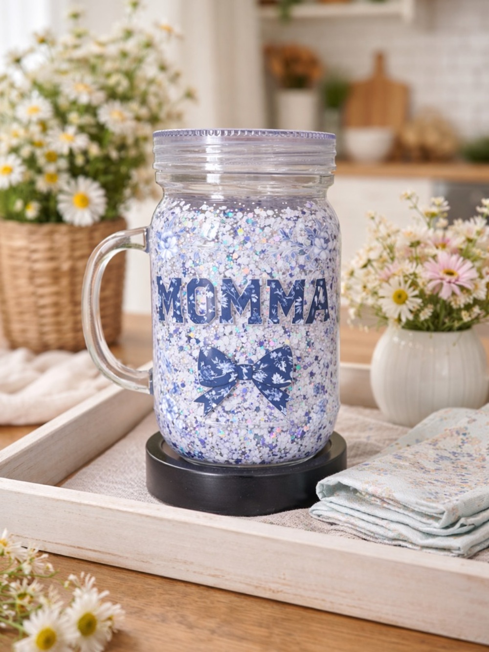 Mommy Blue Confetti Mason Mug with Handle